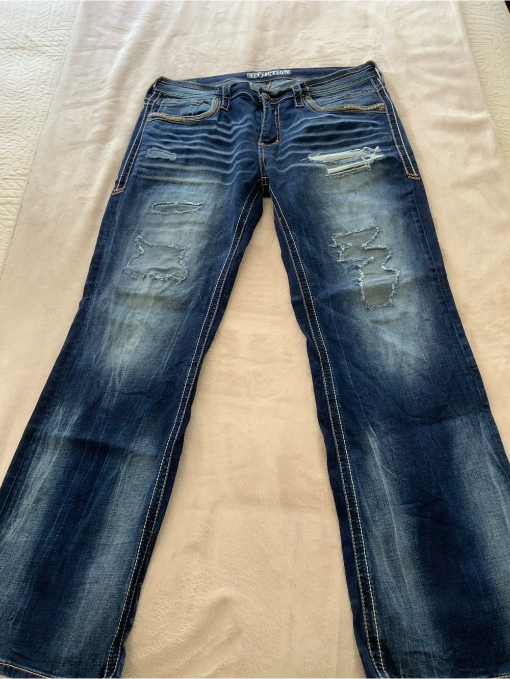 Affliction Dark Blue Denim Jeans with Contrast Stitching Size 36”